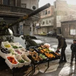 Мужчина продает фрукты и овощи