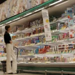 A customer shops for dairy products
